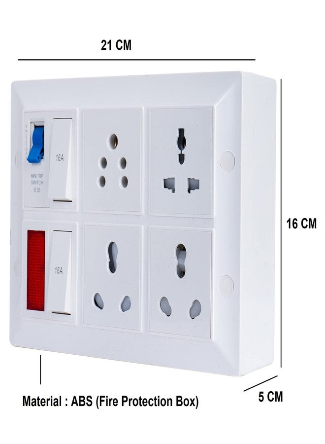 Hackensack Extension Board -Two 16A + 1(13A) Universal +1(6A) Socket Switch (16A) 25A MCB with Power Indicator (ABS) 5M Long 1.5 SQ.MM x 3 Core Heavy Duty Wire Cable with (15 Amp) 3 Pin Plug (White) - Image 2